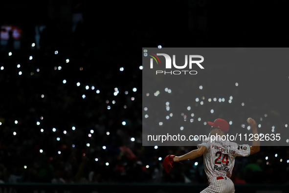 Daniel Ponce de Leon #24 of Diablos Rojos is pitching the ball during the Saraperos de Saltillo vs. Diablos Rojos del Mexico match 2 of the...