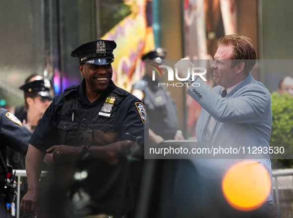 Andrew Giuliani is appearing as former president Donald Trump is making a statement after a guilty verdict at Trump Tower in New York City,...