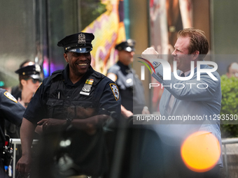 Andrew Giuliani is appearing as former president Donald Trump is making a statement after a guilty verdict at Trump Tower in New York City,...