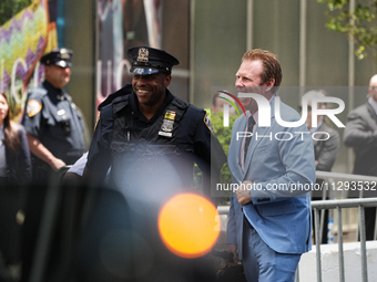 Andrew Giuliani is appearing as former president Donald Trump is making a statement after a guilty verdict at Trump Tower in New York City,...