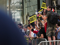 The media is standing outside as former president Donald Trump is making a statement after the guilty verdict at Trump Tower in New York Cit...