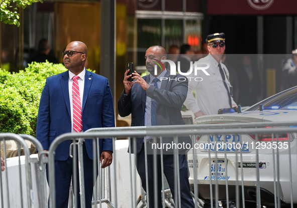 The NYPD is standing outside Trump Tower as former President Donald Trump is making a statement after the guilty verdict at Trump Tower in N...