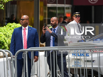 The NYPD is standing outside Trump Tower as former President Donald Trump is making a statement after the guilty verdict at Trump Tower in N...