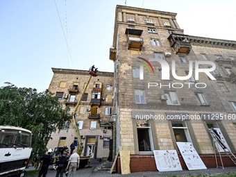 A residential building is being damaged by the Russian missile attack in Zaporizhzhia, Ukraine, on June 1, 2024. In Zaporizhzhia, traffic is...