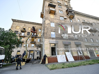 A residential building is being damaged by the Russian missile attack in Zaporizhzhia, Ukraine, on June 1, 2024. In Zaporizhzhia, traffic is...