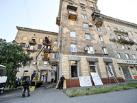 A residential building is being damaged by the Russian missile attack in Zaporizhzhia, Ukraine, on June 1, 2024. In Zaporizhzhia, traffic is...