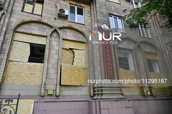 A residential building is being damaged by the Russian missile attack in Zaporizhzhia, Ukraine, on June 1, 2024. In Zaporizhzhia, traffic is...