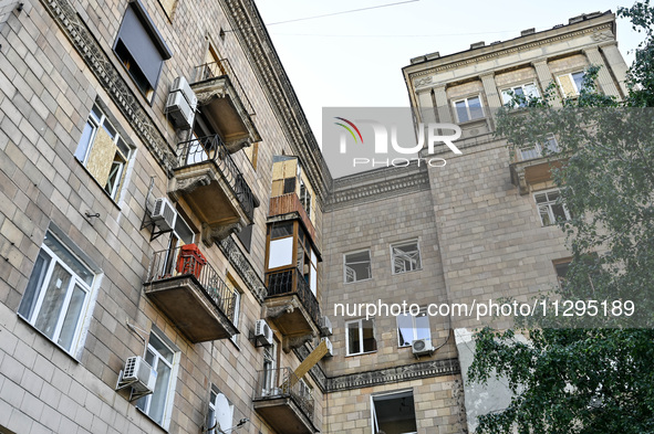 A residential building is being damaged by the Russian missile attack in Zaporizhzhia, Ukraine, on June 1, 2024. In Zaporizhzhia, traffic is...