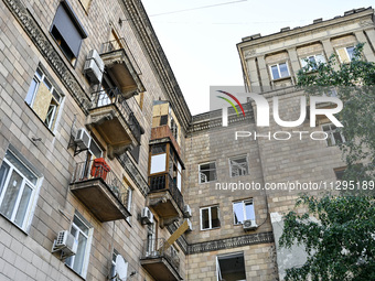 A residential building is being damaged by the Russian missile attack in Zaporizhzhia, Ukraine, on June 1, 2024. In Zaporizhzhia, traffic is...