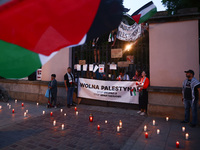 Students and supporters protest during occupational strike in the yard of Jagiellonian University in Krakow, Poland on May 30, 2024. The stu...