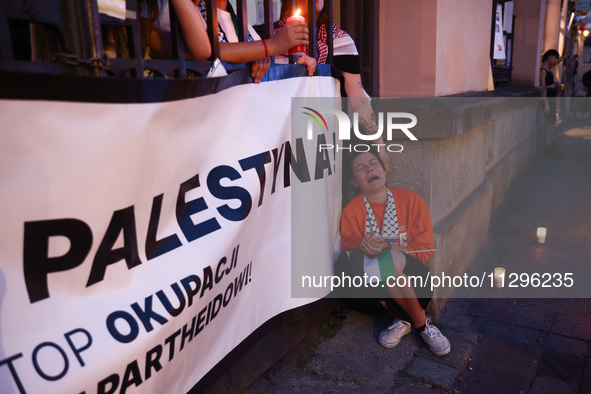 Students and supporters protest during occupational strike in the yard of Jagiellonian University in Krakow, Poland on May 30, 2024. The stu...