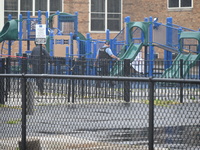 Chicago police are present at the playground where a death investigation is underway in Chicago, Illinois, United States, on June 1, 2024. A...