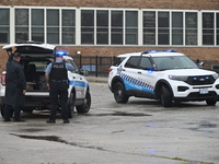 Chicago police are present at the playground where a death investigation is underway in Chicago, Illinois, United States, on June 1, 2024. A...