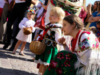 The Corpus Christi procession is walking through the city streets in Krakow, Poland, on May 30, 2024. The Solemnity of the Most Holy Body an...