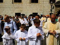 The Corpus Christi procession is walking through the city streets in Krakow, Poland, on May 30, 2024. The Solemnity of the Most Holy Body an...