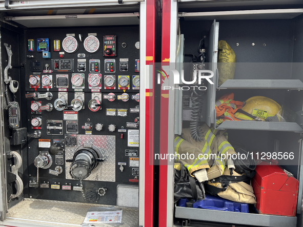 Knobs, buttons, and gauges are appearing on a fire truck in Unionville, Ontario, Canada, on June 03, 2023. 