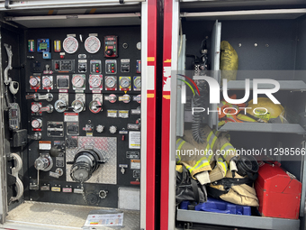 Knobs, buttons, and gauges are appearing on a fire truck in Unionville, Ontario, Canada, on June 03, 2023. (