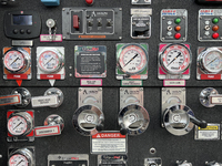 Knobs, buttons, and gauges are appearing on a fire truck in Unionville, Ontario, Canada, on June 03, 2023. (