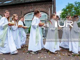 Thousands of people are attending the ''Boxmeerse Vaart,'' an ancient Holy Blood procession, in Boxmeer, Netherlands, on June 2, 2024. (