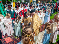 Thousands of people are attending the ''Boxmeerse Vaart,'' an ancient Holy Blood procession, in Boxmeer, Netherlands, on June 2, 2024. (