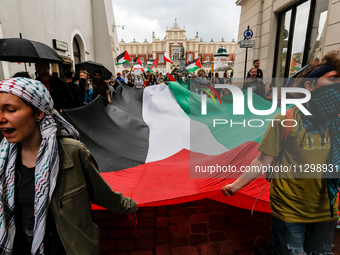 Palestinians and their supporters hold a protest in support of Palestine and against Israeli war actions in the Gaza Strip in the Main Marke...