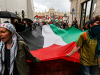 Palestinians and their supporters hold a protest in support of Palestine and against Israeli war actions in the Gaza Strip in the Main Marke...