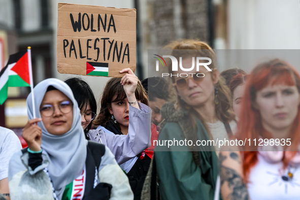 Palestinians and their supporters hold a protest in support of Palestine and against Israeli war actions in the Gaza Strip in the Main Marke...