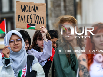 Palestinians and their supporters hold a protest in support of Palestine and against Israeli war actions in the Gaza Strip in the Main Marke...