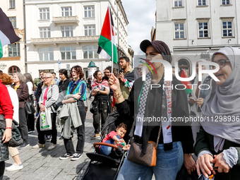 Palestinians and their supporters hold a protest in support of Palestine and against Israeli war actions in the Gaza Strip in the Main Marke...