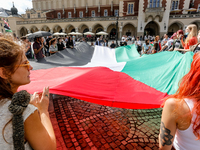 Palestinians and their supporters hold a protest in support of Palestine and against Israeli war actions in the Gaza Strip in the Main Marke...