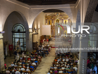 Hundreds of people are celebrating Corpus Christi Day with a procession in San Sebastian de los Reyes, Madrid, Spain, on June 2, 2024. Diffe...