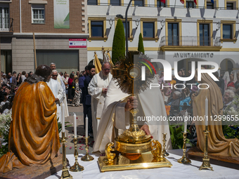 Hundreds of people are celebrating Corpus Christi Day with a procession in San Sebastian de los Reyes, Madrid, Spain, on June 2, 2024. Diffe...