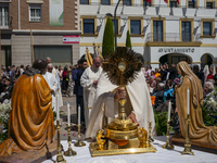 Hundreds of people are celebrating Corpus Christi Day with a procession in San Sebastian de los Reyes, Madrid, Spain, on June 2, 2024. Diffe...