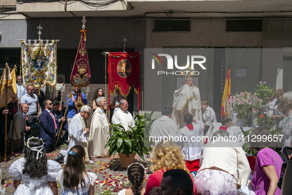 Hundreds of people are celebrating Corpus Christi Day with a procession in San Sebastian de los Reyes, Madrid, Spain, on June 2, 2024. Diffe...