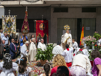 Hundreds of people are celebrating Corpus Christi Day with a procession in San Sebastian de los Reyes, Madrid, Spain, on June 2, 2024. Diffe...