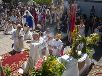 Hundreds of people are celebrating Corpus Christi Day with a procession in San Sebastian de los Reyes, Madrid, Spain, on June 2, 2024. Diffe...