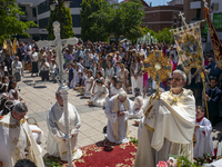 Hundreds of people are celebrating Corpus Christi Day with a procession in San Sebastian de los Reyes, Madrid, Spain, on June 2, 2024. Diffe...