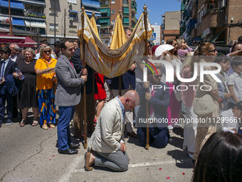 Hundreds of people are celebrating Corpus Christi Day with a procession in San Sebastian de los Reyes, Madrid, Spain, on June 2, 2024. Diffe...