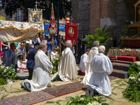 Hundreds of people are celebrating Corpus Christi Day with a procession in San Sebastian de los Reyes, Madrid, Spain, on June 2, 2024. Diffe...