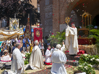 Hundreds of people are celebrating Corpus Christi Day with a procession in San Sebastian de los Reyes, Madrid, Spain, on June 2, 2024. Diffe...