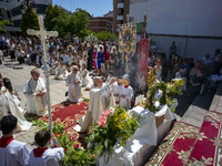 Hundreds of people are celebrating Corpus Christi Day with a procession in San Sebastian de los Reyes, Madrid, Spain, on June 2, 2024. Diffe...