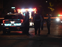 Chicago Police are present and an ambulance is at the scene. A male victim is dying after being shot twenty-five times in a double shooting...