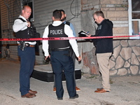 Chicago police are canvassing the area for evidence. A male victim is dying after being shot twenty-five times in a double shooting in Chica...