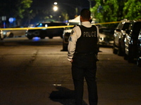 Chicago police are canvassing the area for evidence. A male victim is dying after being shot twenty-five times in a double shooting in Chica...