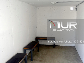 Benches are being seen in the bomb shelter near the inclusive beach in Odesa, Ukraine, on May 31, 2024. NO USE RUSSIA. NO USE BELARUS. (