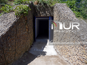 The entrance to the bomb shelter near the inclusive beach in Odesa, Ukraine, on May 31, 2024, is being shown. NO USE RUSSIA. NO USE BELARUS....