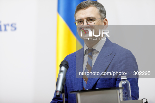 Minister of Foreign Affairs of Ukraine Dmytro Kuleba is attending a joint briefing with Minister of Foreign Affairs of the Republic of Eston...