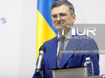 Minister of Foreign Affairs of Ukraine Dmytro Kuleba is attending a joint briefing with Minister of Foreign Affairs of the Republic of Eston...