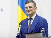 Minister of Foreign Affairs of Ukraine Dmytro Kuleba is attending a joint briefing with Minister of Foreign Affairs of the Republic of Eston...