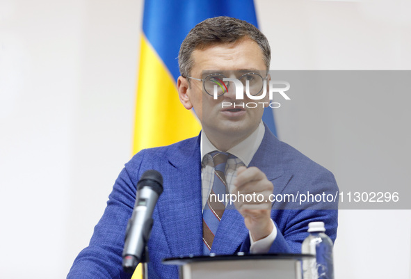 Minister of Foreign Affairs of Ukraine Dmytro Kuleba is attending a joint briefing with Minister of Foreign Affairs of the Republic of Eston...